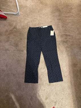 Dana Buchman Nautical Anchor Print Ankle Pants Navy Blue Size 6 NWT